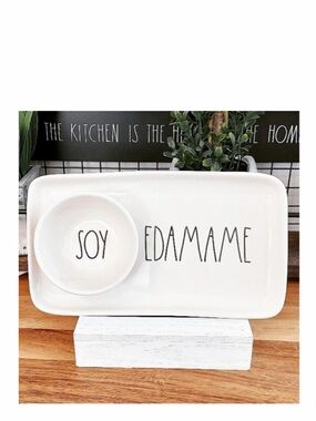 NEW Rae Dunn SOY & EDAMAME Ceramic Serving Dish with Attached Bowl